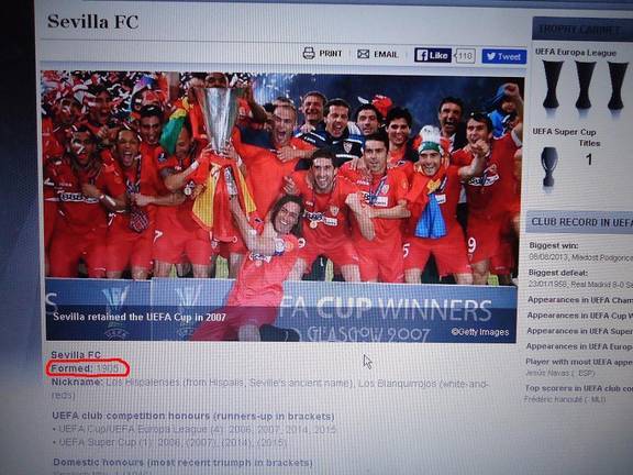 La UEFA rectifica y vuelve a situar el origen del Sevilla FC en el año 1905