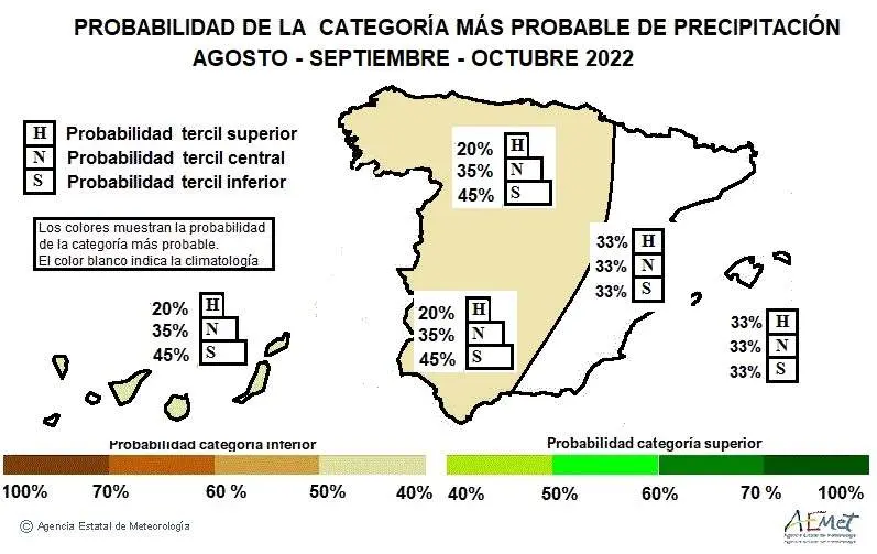 Mapa de anomalía en la previsión de precipitaciones.