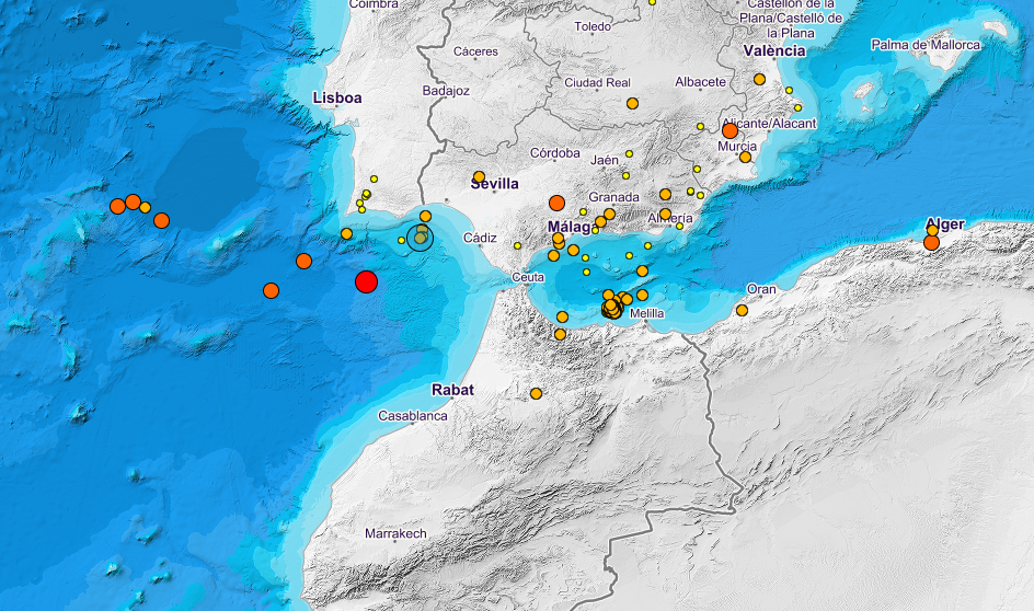 Mapa de sismos registrados en los últimos 10 días en la zona.
