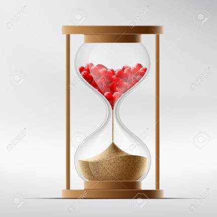 Hourglass with human hearts. Disease a myocardial infarction and death. Stock vector illustration.