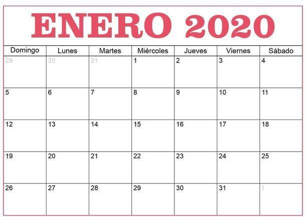 Calendario Enero 2020 Para Imprimir