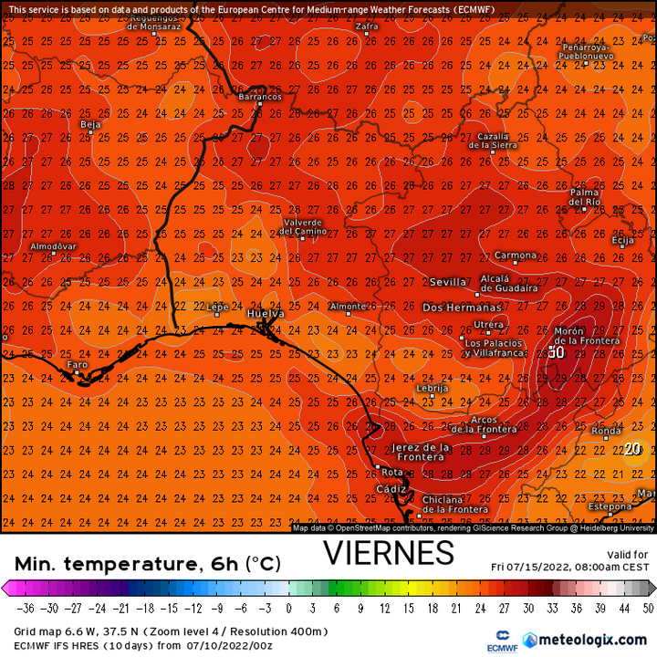 Viernes mínimas en Huelva.