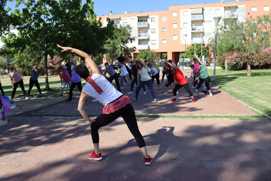 Mayores participando en los ejercicios al aire libre