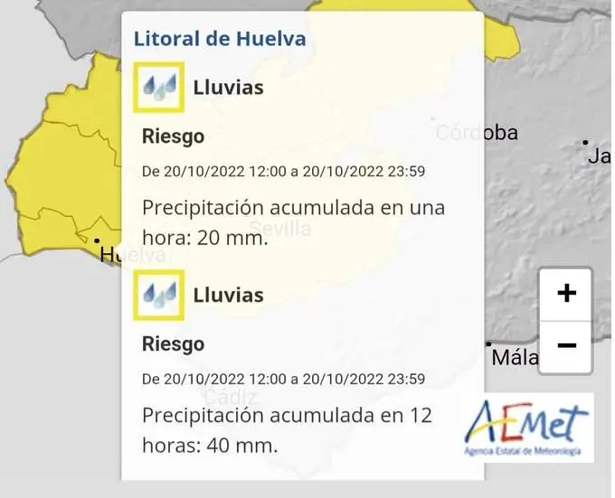 Previsión de lluvias fuertes.