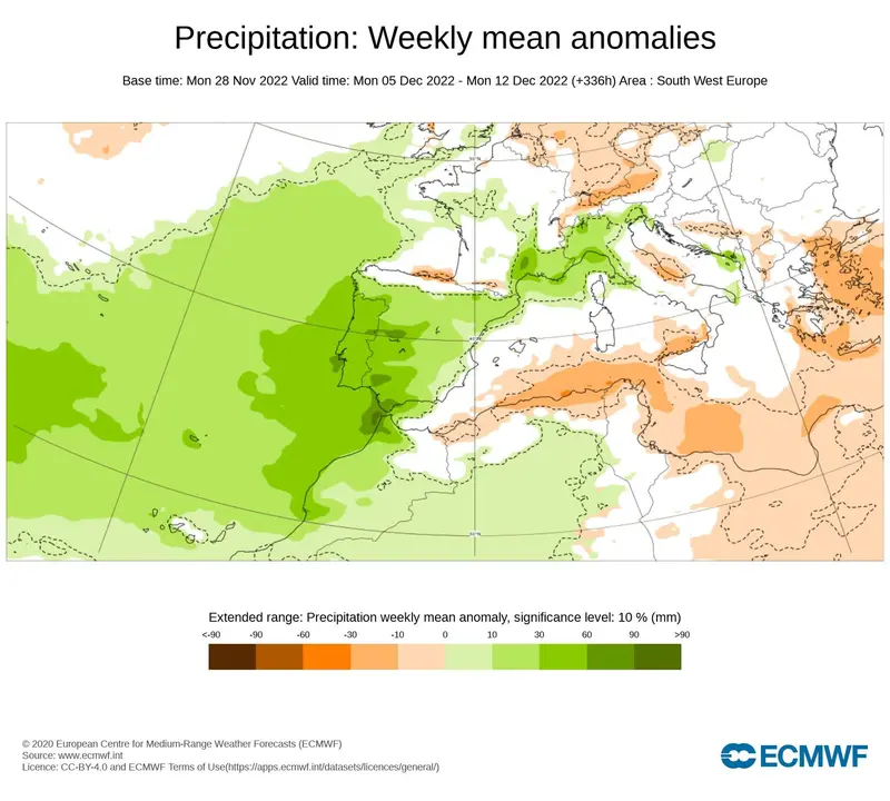 Previsión de lluvia para diciembre