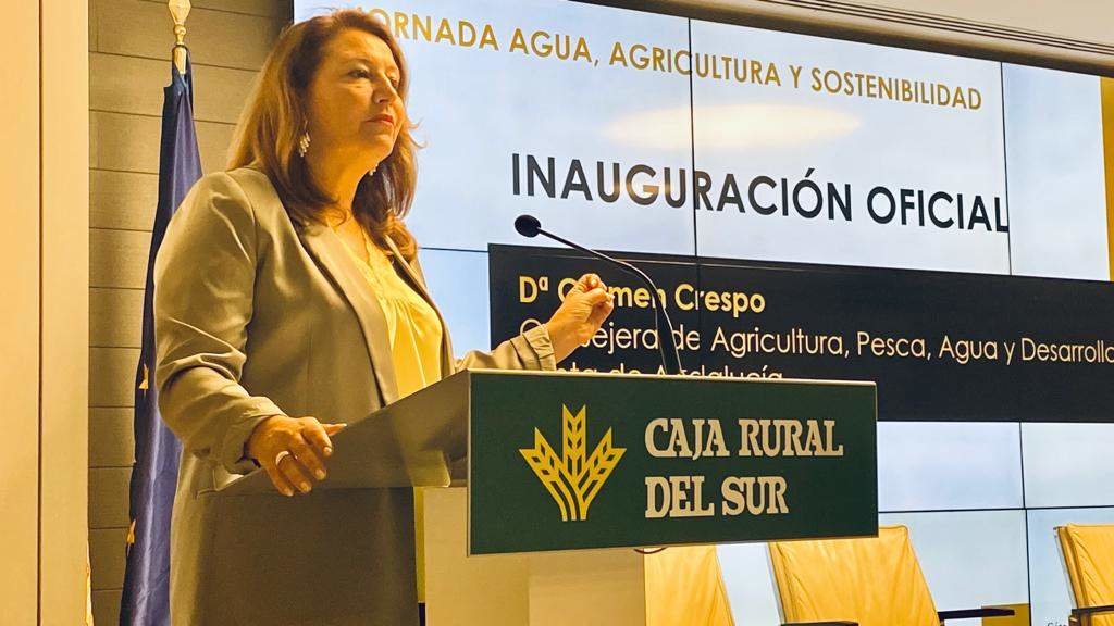 La consejera, Carmen Crespo, durante su intervención en la Jornada hídrica
