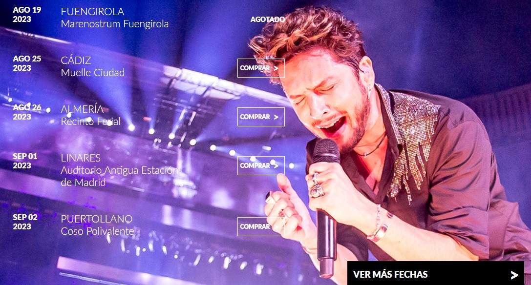 Captura de pantalla de la web del cantante isleño con las entradas aun hoy a la venta