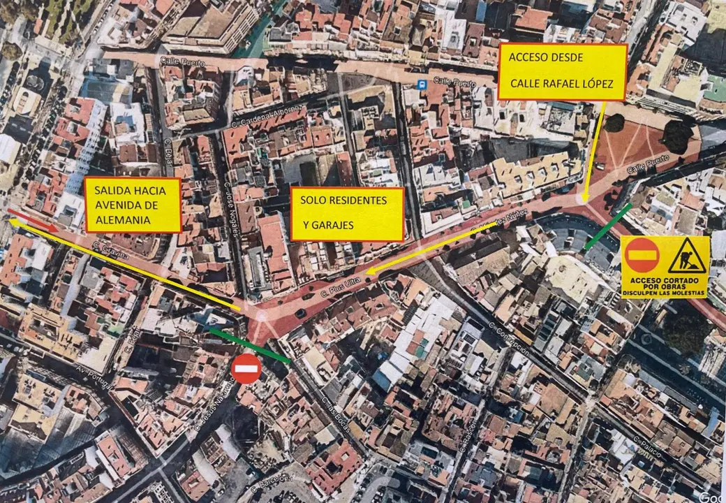 Mapa de calles con nueva ordenación del tráfico