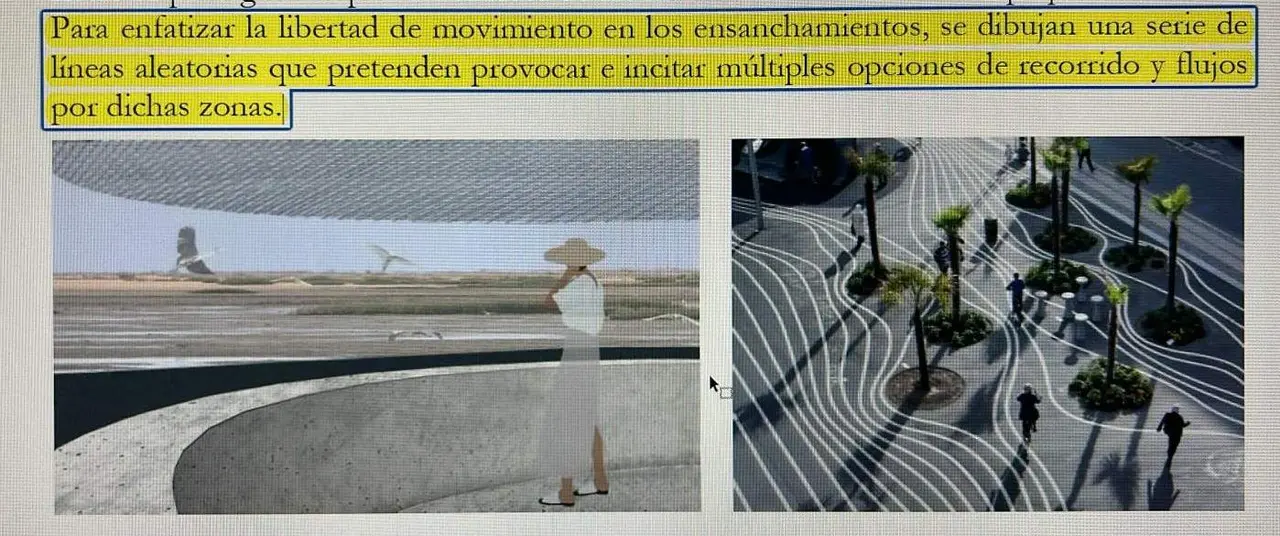 Imagen del proyecto de carril-bici de Marismas del Odiel con la explicación de su diseño de líneas curvas