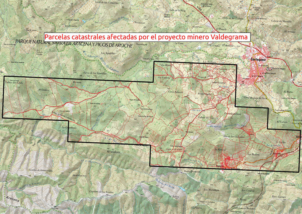 Área afectada por el proyecto minero de la Alcalaboza
