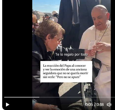 Captura de pantalla del vídeo en que se ve al Papa hablando con las feligresas de Huelva