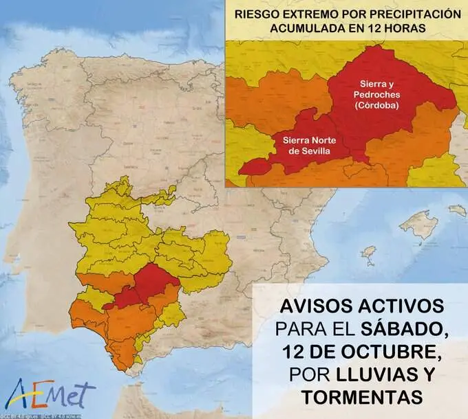 Mapa de avisos para el 12 de octubre