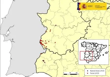 Puntos de propagación del virus de la Lengua Azul