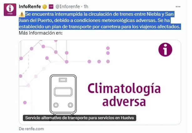Captura de pantalla del anuncio de Renfe en RRSS