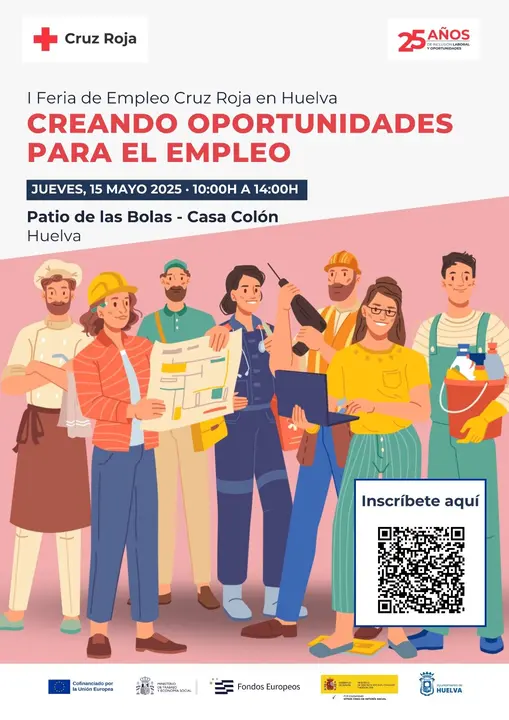 Cartel Cruz Roja Huelva I Feria de Empleo 15 de Mayo