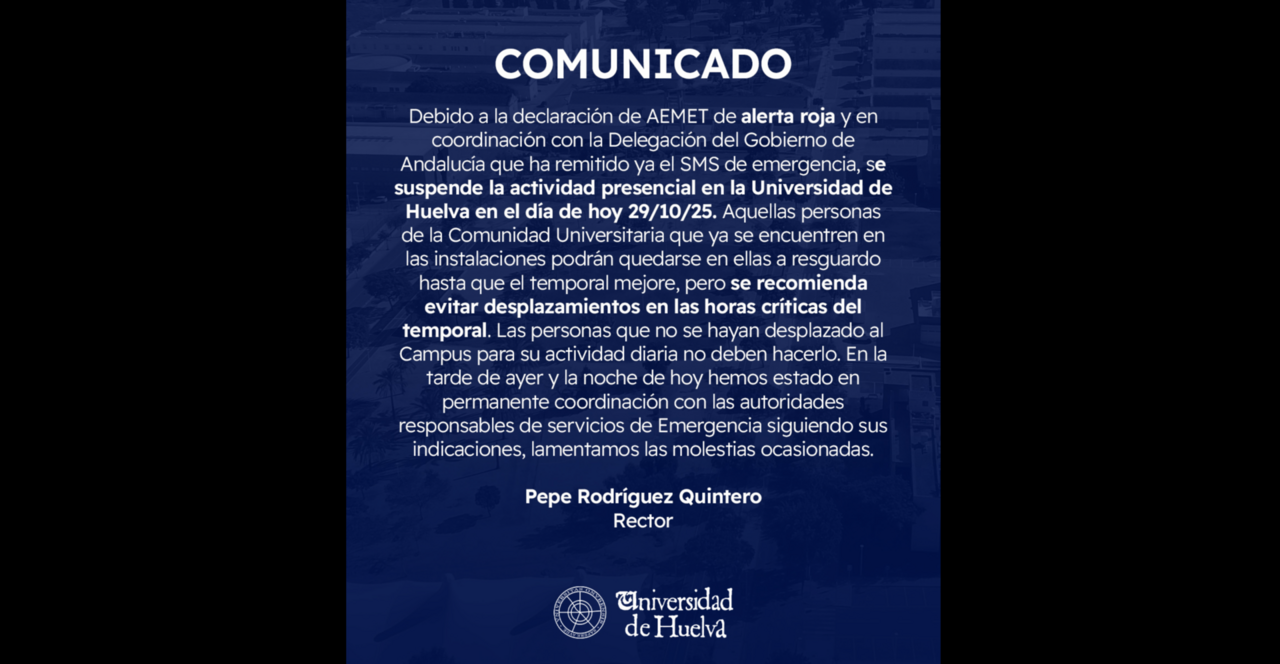 Comunicado de la Universidad de Huelva.