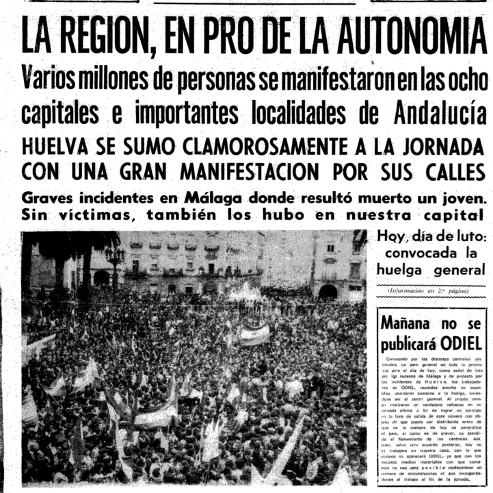 Portada del Diario 'Odiel' del día 6 de diciembre de 1977.