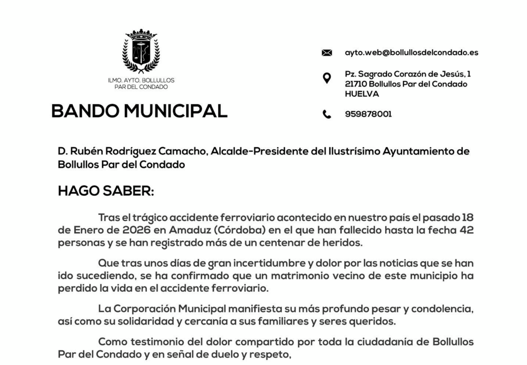 Bando oficial del Ayuntamiento de Bollullos Par del Condado.