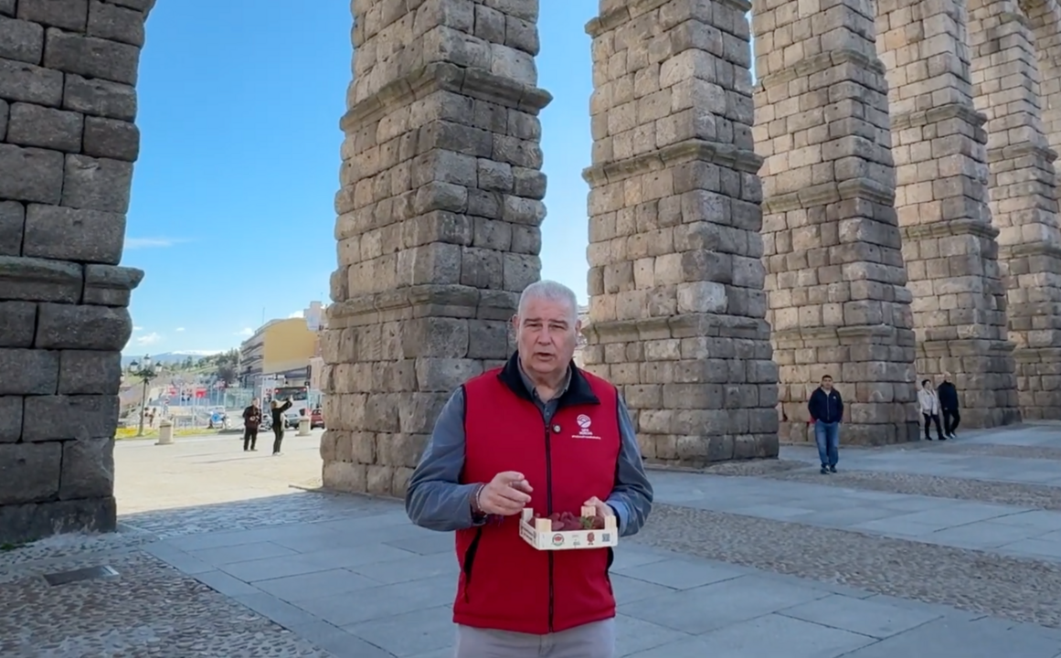 UPA Huelva repartiendo fresas en Segovia.