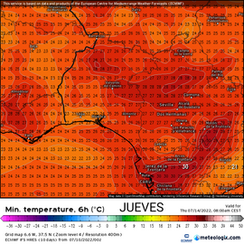 Mínimas casi 30º el jueves