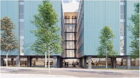 Recreaci&oacute;n de la fachada principal del edificio.