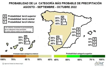 Mapa de anomalía en la previsión de precipitaciones.