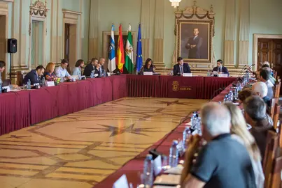Mesa fosfoyesos, presidida por el alcalde de Huelva.