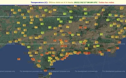 Mapa de temperaturas nocturnas.