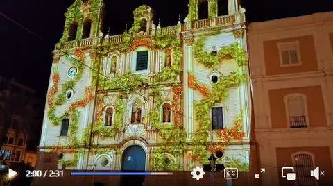 Catedral de la Merced con la prueba del videomapping