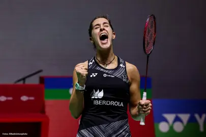 Carolina Marín en acción en Indonesia.