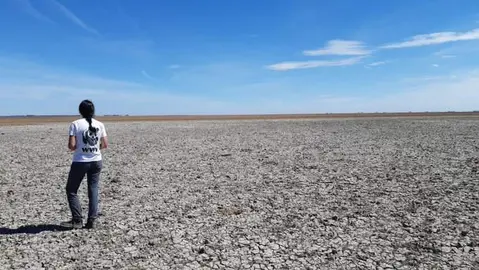 Una voluntaria observa una zona seca del Parque Nacional