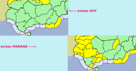 Mapa de avisos para hoy y mañana sábado 27