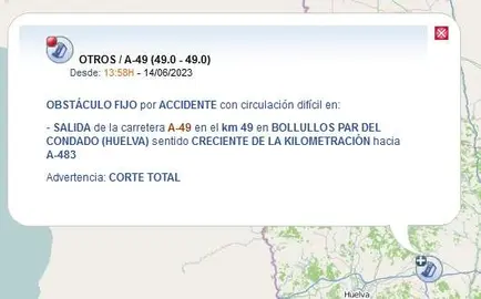 Aviso del corte por parte de la DGT