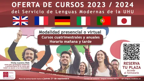 Cartel con los cursos de la UHU Idiomas