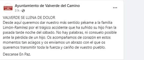 Captura de pantalla del mensaje de p&eacute;same del Ayuntamiento y la alcaldesa