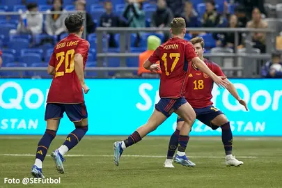Fermín López tras marcar su gol con la sub-21.