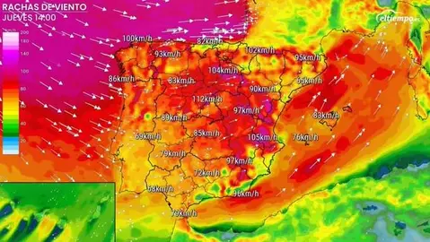 Mapa de avisos por fuertes vientos