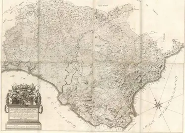 Un mapa que recoge la pertenencia de Huelva a Sevilla