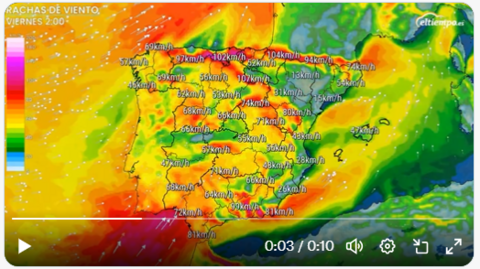 Captura de pantalla con las rachas de viento