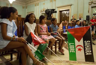 Recibimiento niños saharauis en el Ayuntamiento con Gabriel Cruz en la Alcaldía