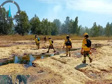 Efectivos del Infoca se retiran tras controlar el fuego ayer domingo