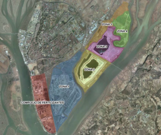 Delimitación de Zonas de los fosfoyesos depositados por Fertiberia