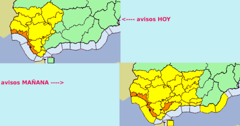 Mapa de avisos de AEMET a las 13 horas de este viernes