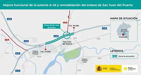 Imagen de la zona viaria A-49 Huelva-San Juan y N435