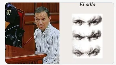 José Bretón, en el juicio, a la derecha portada del libro 'El Odio'