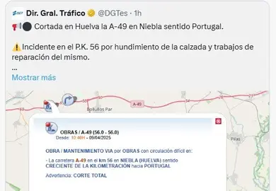 Captura de pantalla del Aviso de la DGT