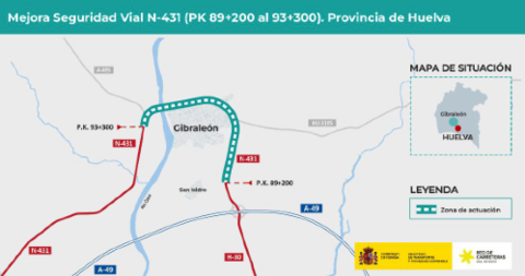 Tramo de la carretera que se arreglará en Gibraleón.