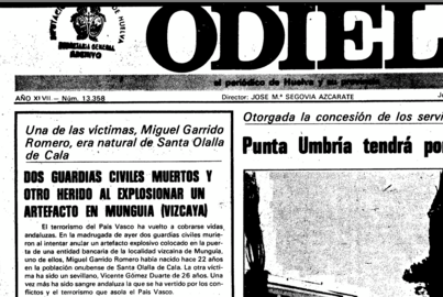 Portada del antiguo diario Odiel en 26 de agosto de 1982.