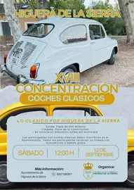 Concentración de coches clásicos en Higuera. / Fotografía: Ayuntamiento de Higuera de la Sierra.