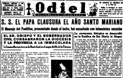 Portada del Diario Odiel del 9 de diciembre de 1954.
